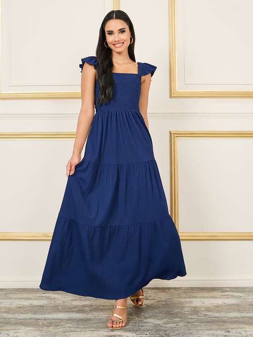 navy blue polyester tiered dress - 21135509 - Very Small Image - 1