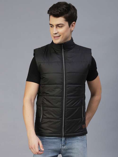 men black solid sleeveless quilted jacket - 21143614 - Very Small Image - 1