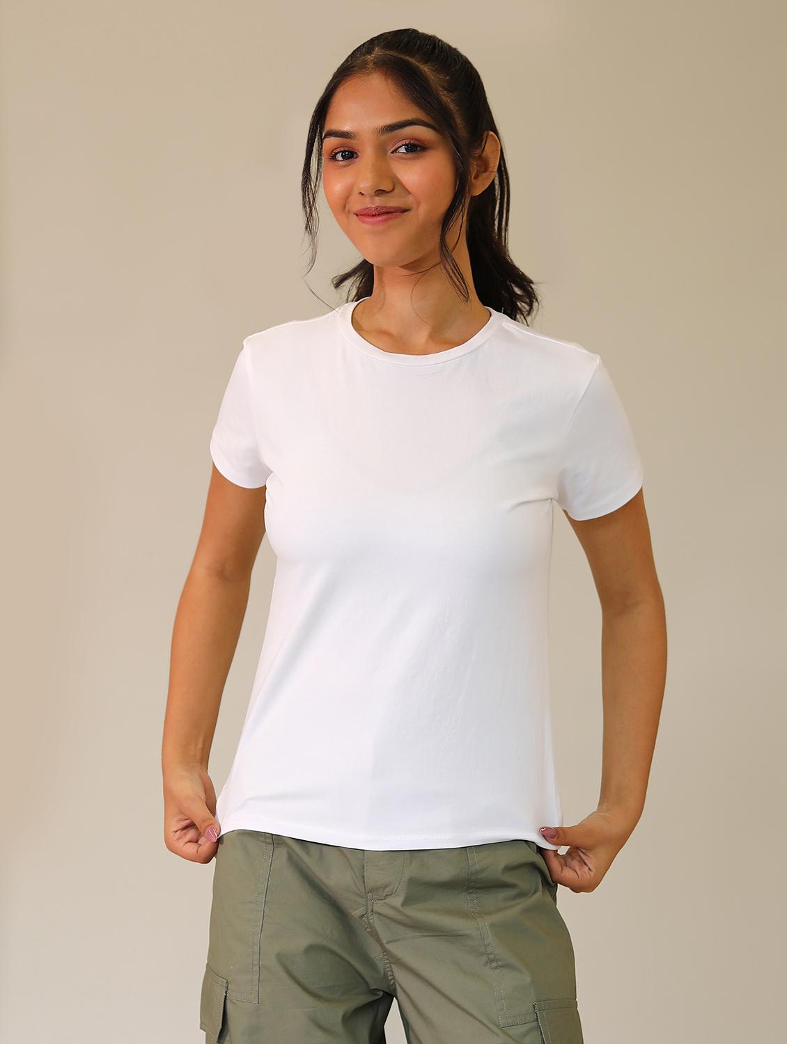 women solid cotton modal short sleeves t-shirt - 21164626 - Zoom Image - 3