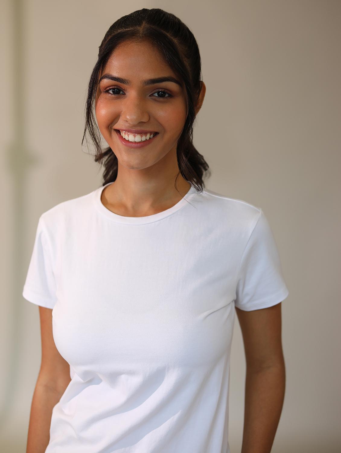 women solid cotton modal short sleeves t-shirt - 21164626 - Standard Image - 6