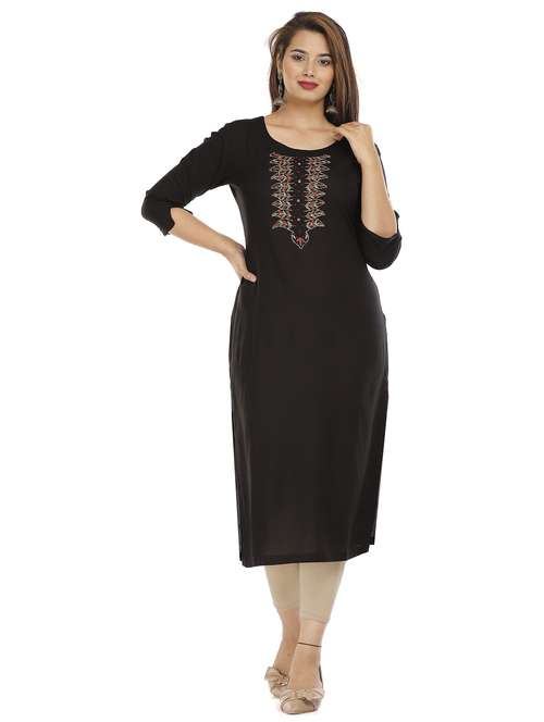 black viscose straight kurta - 21170797 - Very Small Image - 1