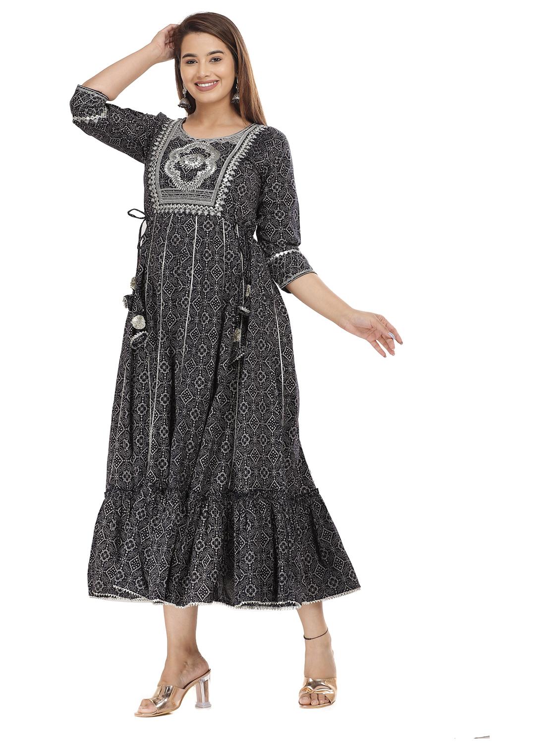 grey cotton blend anarkali kurta - 21170859 - Zoom Image - 2