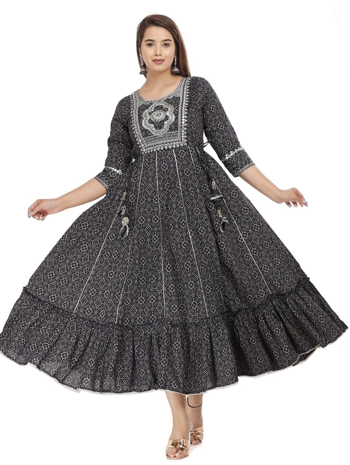 grey cotton blend anarkali kurta - 21170859 - Zoom Image - 3