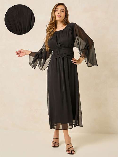 women solid long sleeves a-line dress - 21174653 - Very Small Image - 1