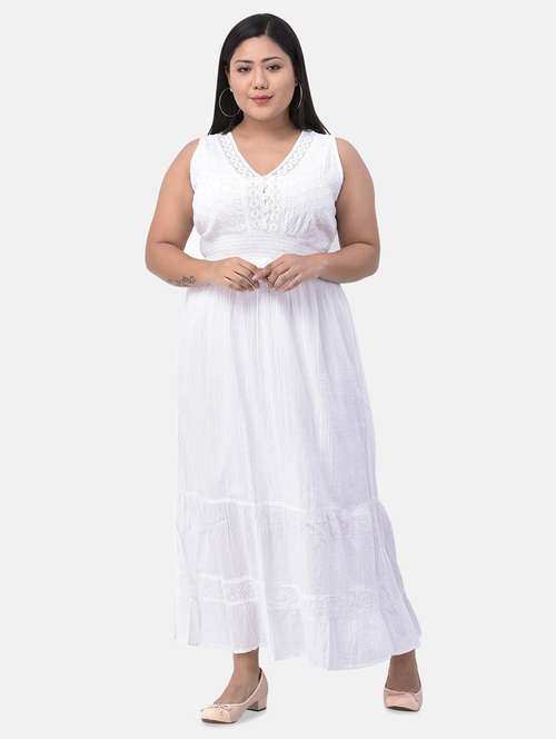 white rayon fit & flare dress - 21178772 - Very Small Image - 1