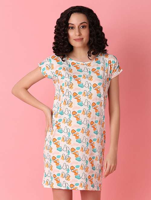 women printed short sleeves nighty - 21180770 - Very Small Image - 1