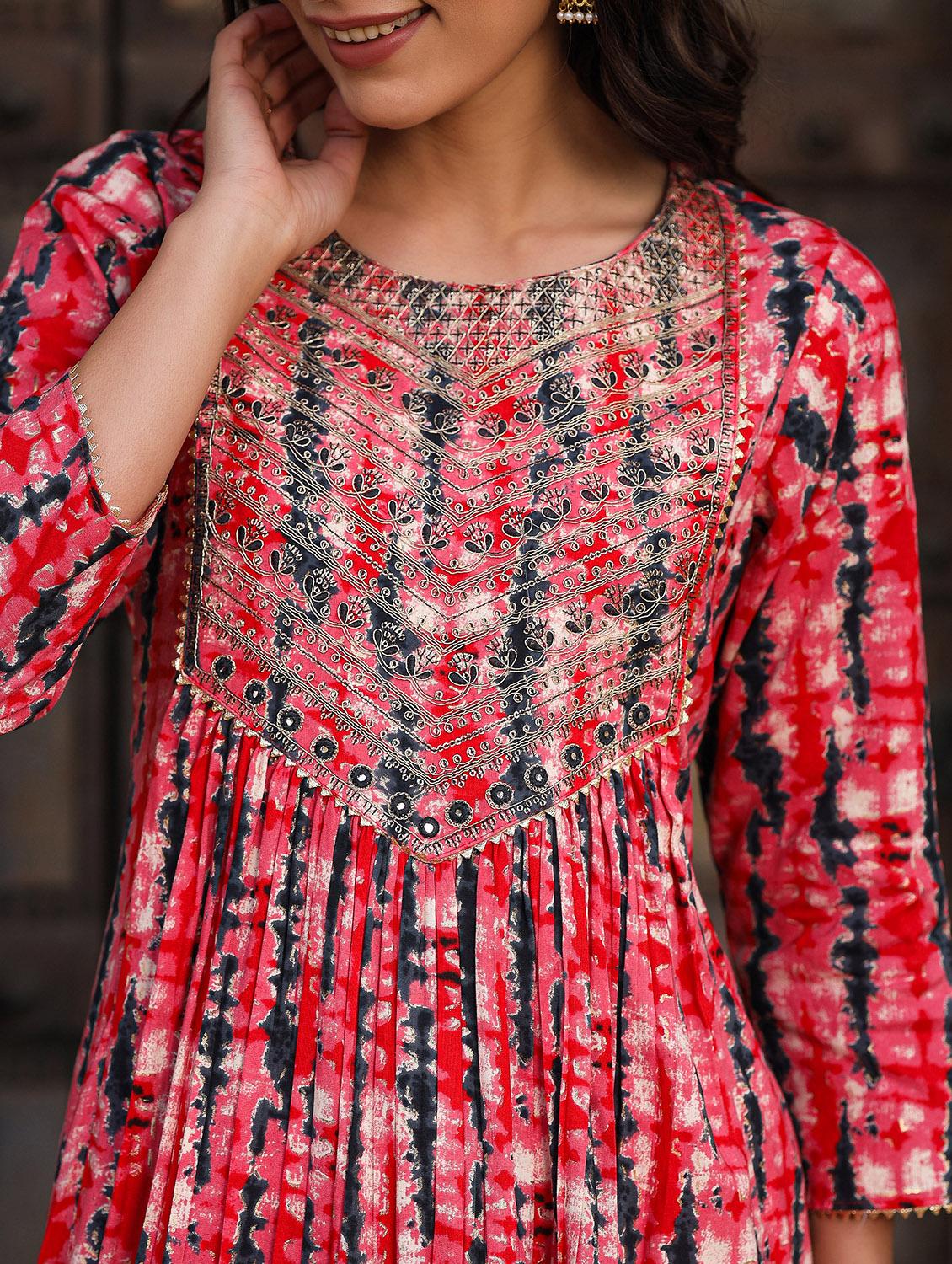 women three quarter sleeve flared kurta - 21185190 - Standard Image - 4
