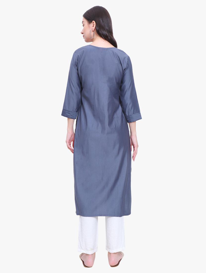 women three quarter sleeve straight kurta - 21185452 - Zoom Image - 4