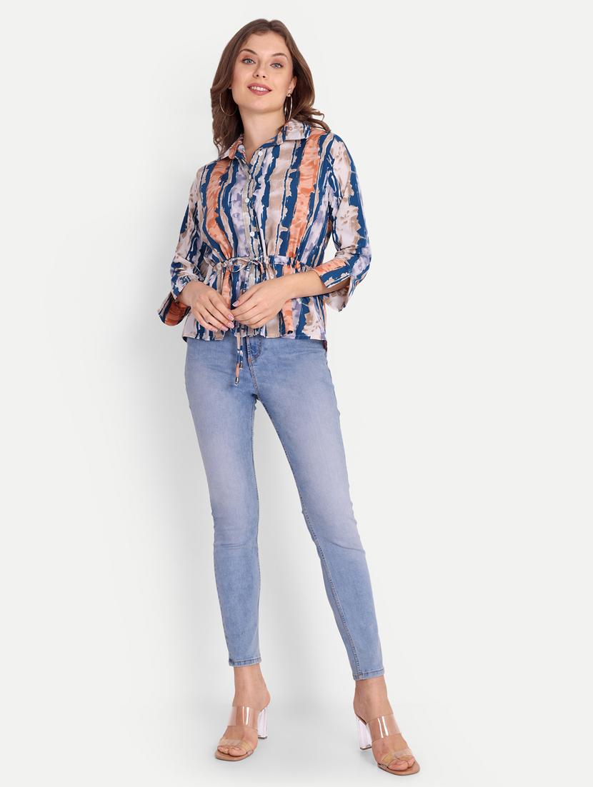 blue cotton blend shirt top - 21185482 - Standard Image - 3