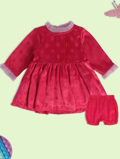 red cotton blend frock with bloomer - 21187022 - Very Small Image - 1