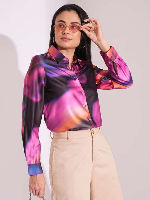 globus women multi galaxy print cuffed sleeves shirt style party top - 21193438 - Very Small Image - 1