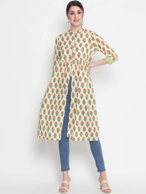 women three quarter sleeve a-line kurta - 21195531 - Very Small Image - 1