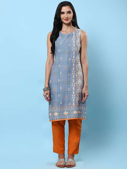women boat neck printed straight kurta - 21221643 - Very Small Image - 1
