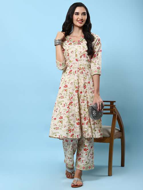 women floral v neck kurta pant set - 21221679 - Very Small Image - 1