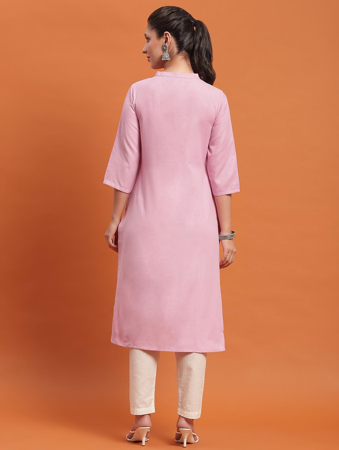 women three quarter sleeve straight kurta - 21221779 - Standard Image - 4