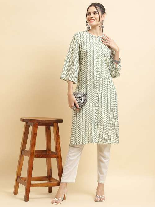women three quarter sleeve straight kurta - 21221780 - Very Small Image - 1
