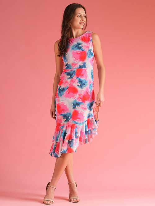 globus women multi white ruffle asymmetric sheath party dress - 21225836 - Very Small Image - 1