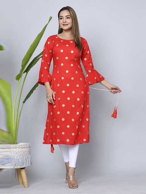 women three quarter sleeve printed straight kurta - 21232046 - Very Small Image - 1