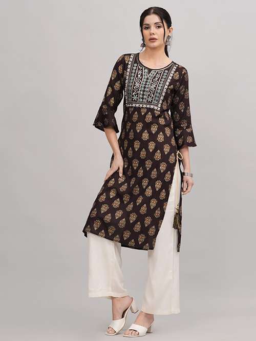 brown printed kurta palazzo set - 21232158 - Very Small Image - 1