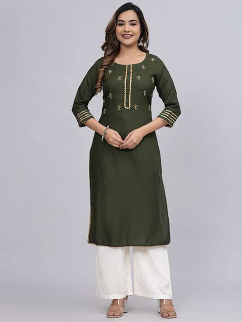 women solid with work kurta palazzo set  - 21232239 - Very Small Image - 1