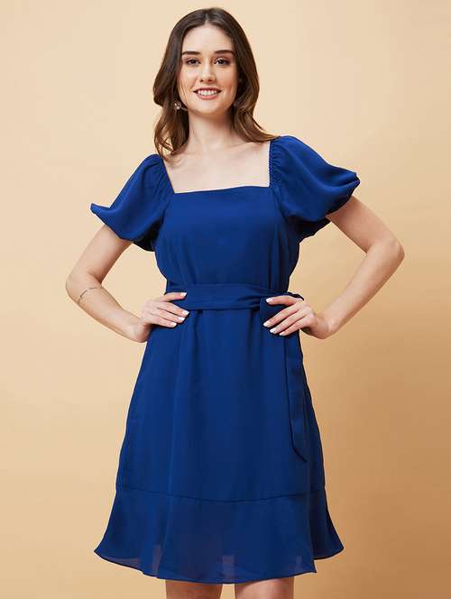 blue polyester a-line dress - 21237419 - Very Small Image - 1