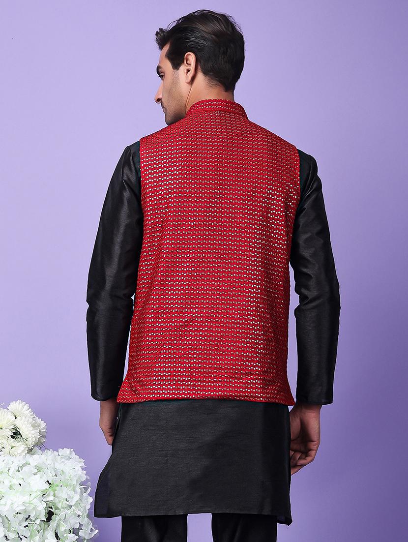 men mandarin neck self design nehru jacket - 21244391 - Zoom Image - 2