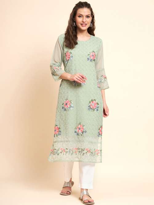 women three quarter sleeve straight kurta - 21246608 - Very Small Image - 1