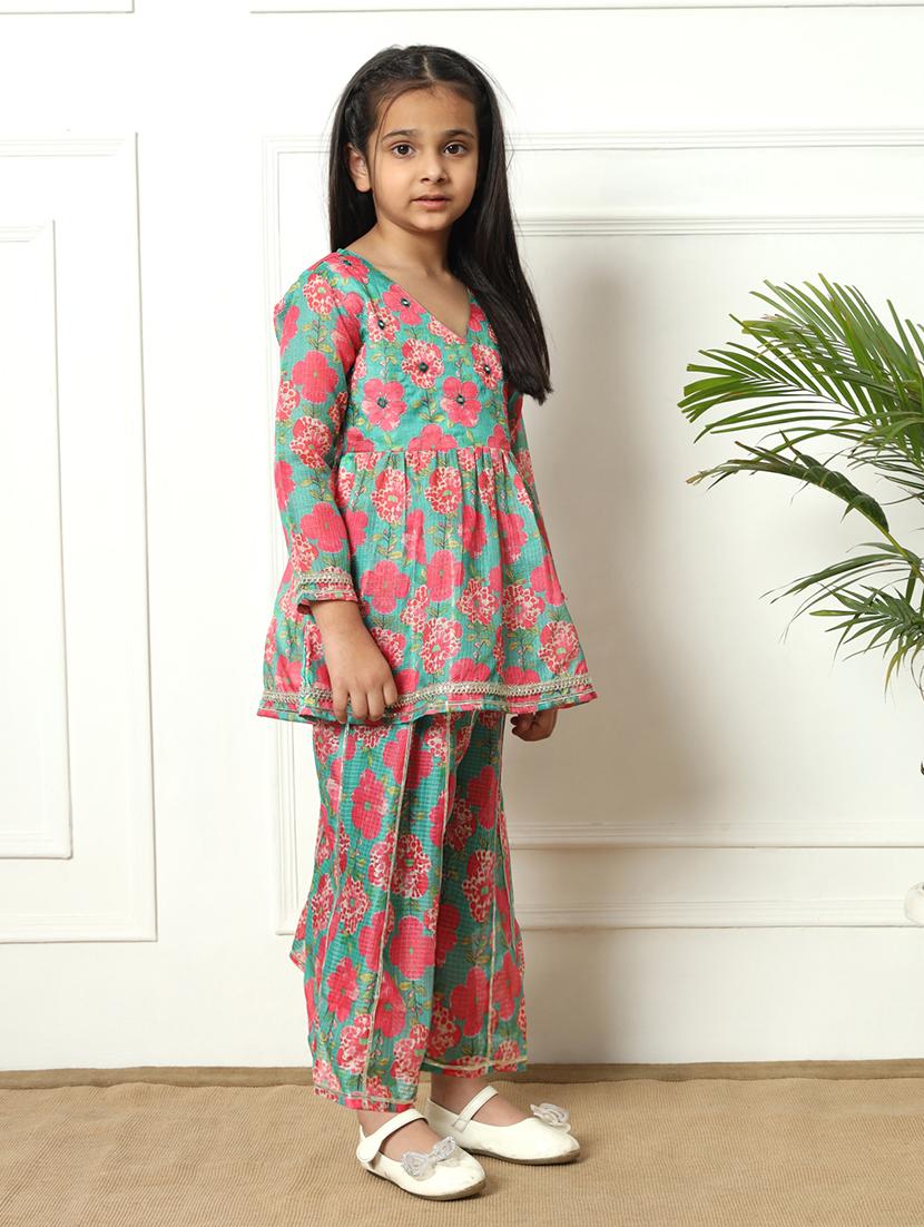 girls printed cotton kurta palazzo suit set - 21254054 - Zoom Image - 2