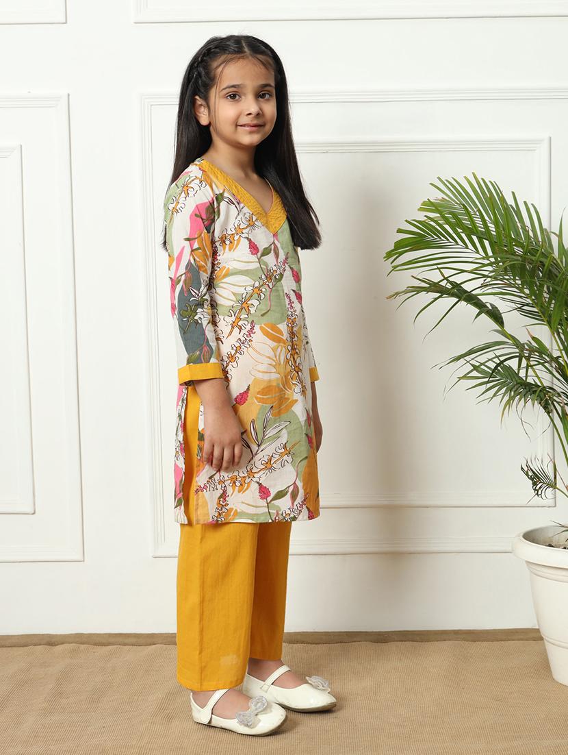 girls printed cotton kurta palazzo suit set - 21254056 - Standard Image - 2