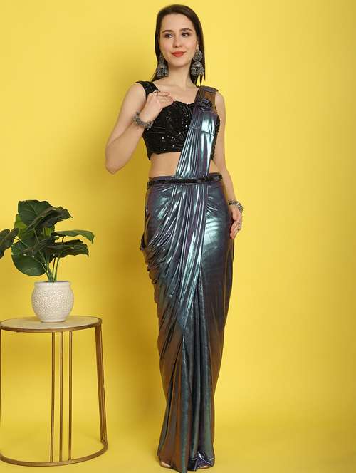 women solid ready to wear saree with blouse - 21259345 - Very Small Image - 1