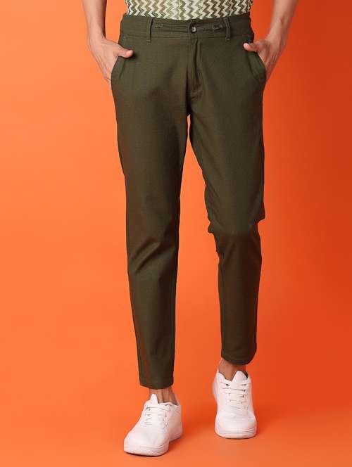 men olive solids chinos casual trouser - 21260883 - Very Small Image - 1