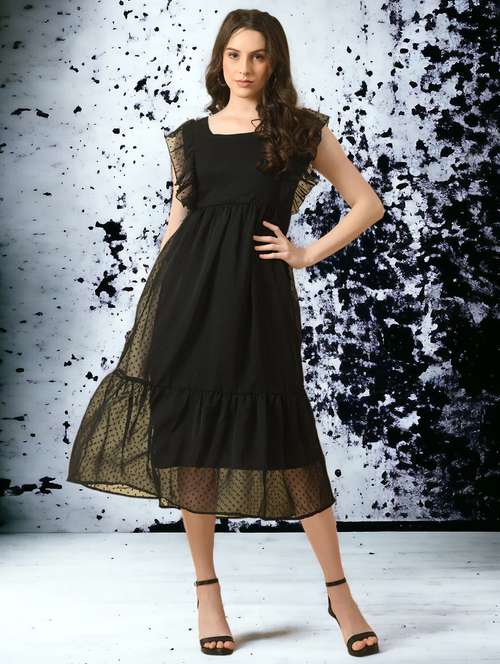 black georgette fit & flare dress - 21270023 - Very Small Image - 1