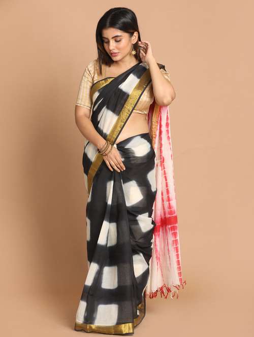 black handloom saree with blouse - 21272289 - Very Small Image - 1