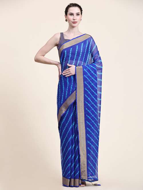 blue chiffon leheriya saree with blouse - 21275812 - Very Small Image - 1