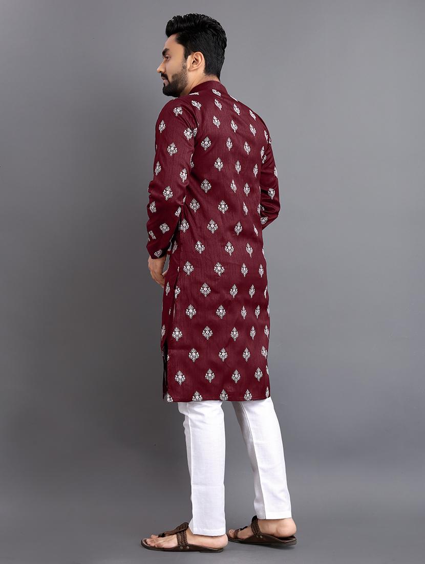 men long sleeve self-designed long kurta - 21277577 - Standard Image - 3