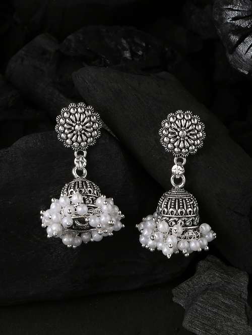 silver brass jhumka earrings - 21279367 - Very Small Image - 1