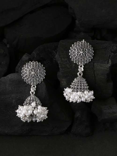 silver brass jhumka earrings - 21279375 - Very Small Image - 1