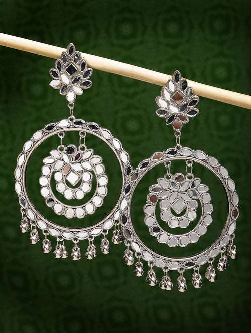 silver brass chandbali earrings - 21279469 - Very Small Image - 1