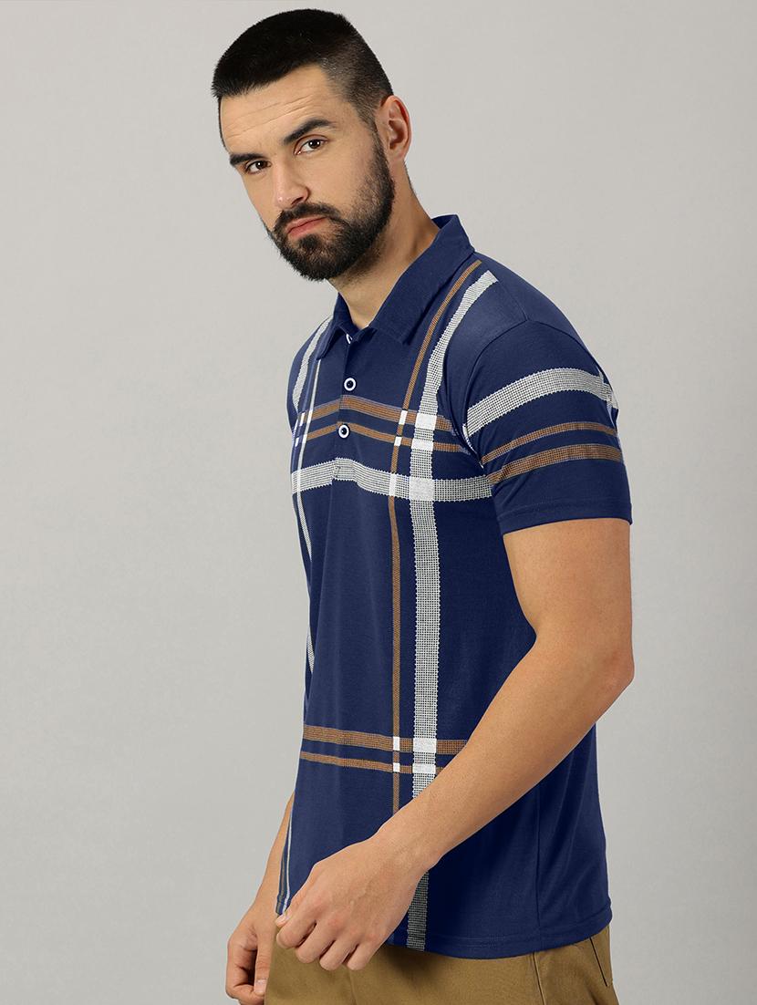 men blue checkered regular fit t-shirt - 21281754 - Standard Image - 3