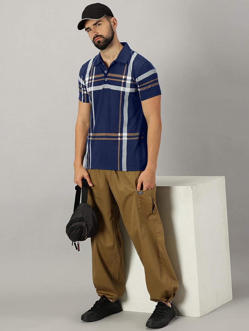 men blue checkered regular fit t-shirt - 21281754 - Standard Image - 4