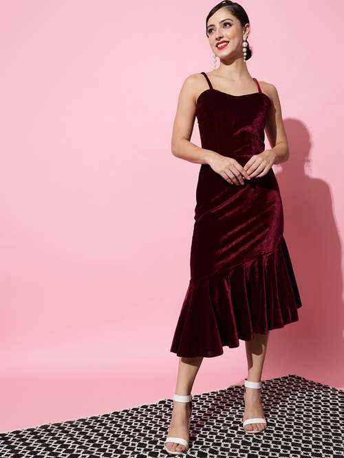 red velvet asymmetric dress - 21286680 - Very Small Image - 1