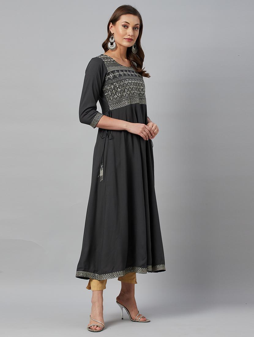 women grey viscose anarkali kurta - 21288733 - Zoom Image - 2