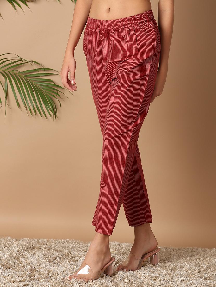 women maroon cotton cigarette pants - 21289683 - Zoom Image - 2