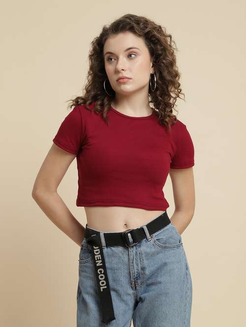 red cotton blend crop tshirt - 21290768 - Very Small Image - 1