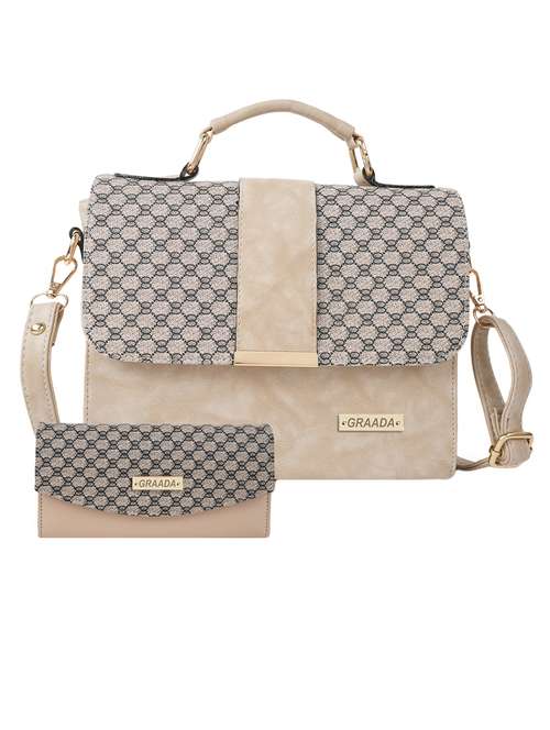 cream leatherette (pu) combo sling bag - 21296669 - Very Small Image - 1