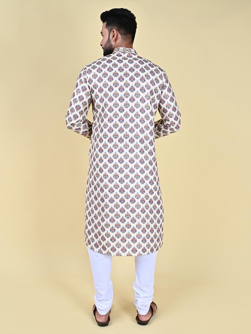 men mandarin neck printed long kurta - 21297172 - Standard Image - 3