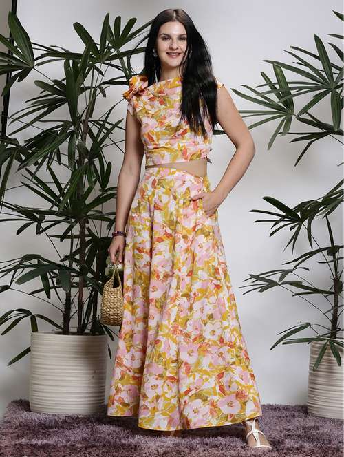 women yellow polyester top and skirt co-ord set - 21308045 - Very Small Image - 1