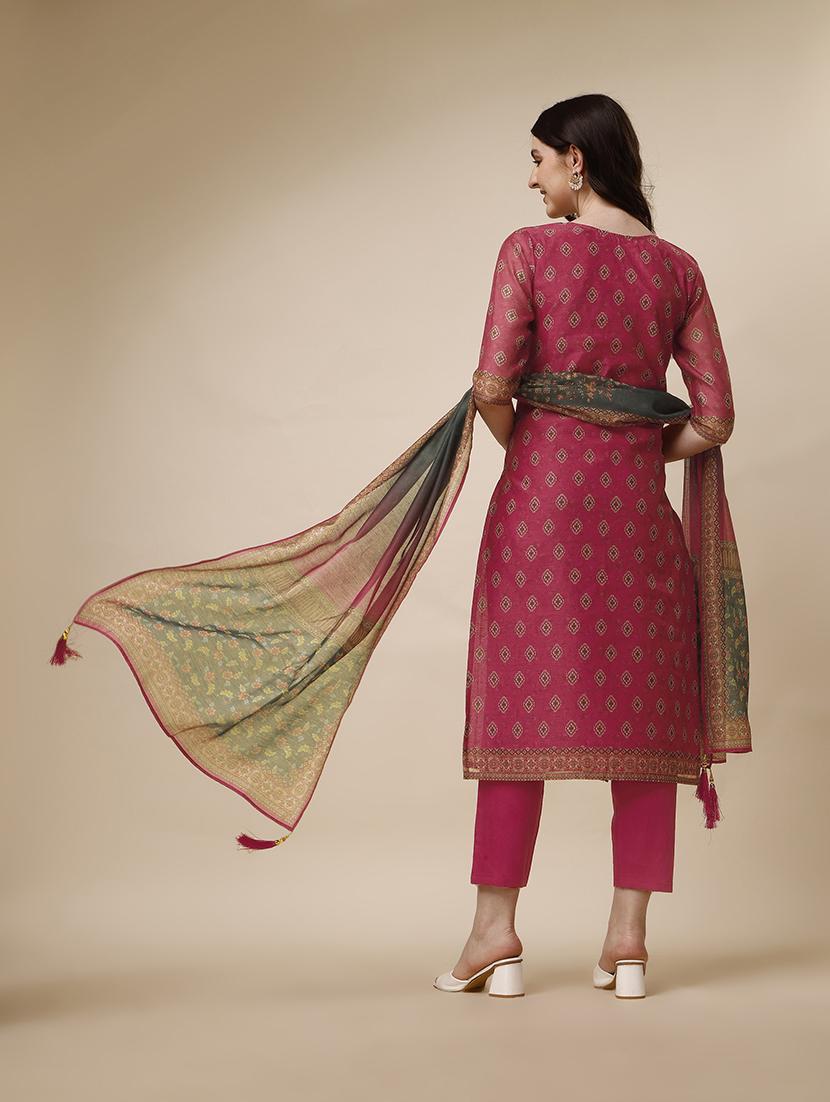 pink chanderi kurta dupatta set - 21308898 - Standard Image - 2