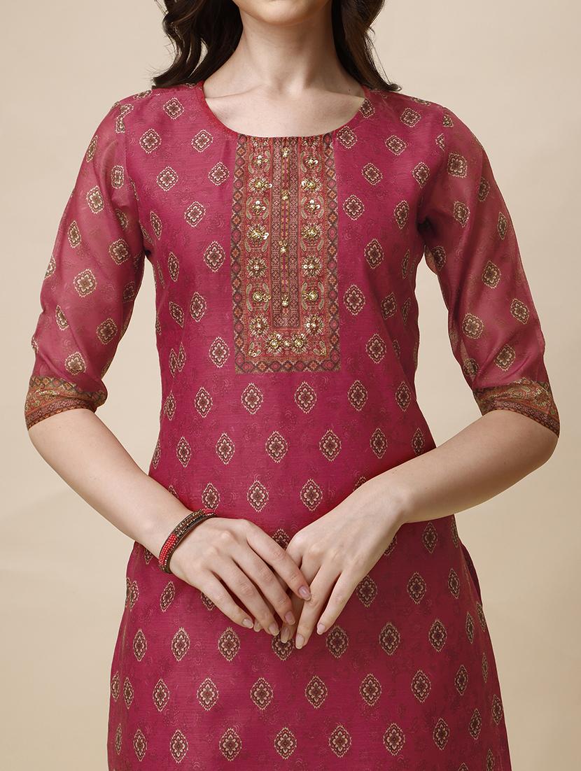 pink chanderi kurta dupatta set - 21308898 - Zoom Image - 4