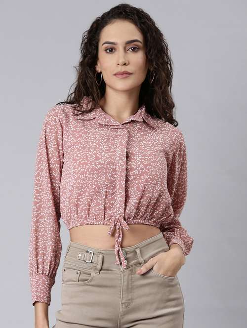 women pink georgette blouson top - 21310348 - Very Small Image - 1